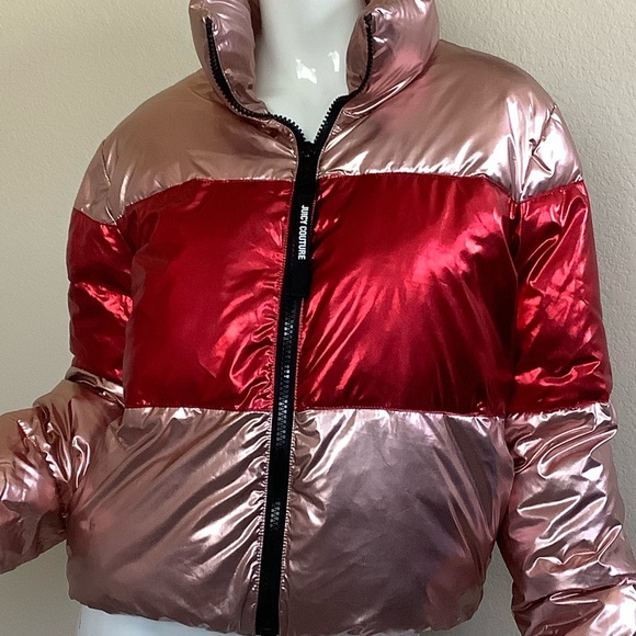 Juicy Couture Jackets & Blazers - Juicy Couture Black Label Pink & Red Metallic Puffer Jacket